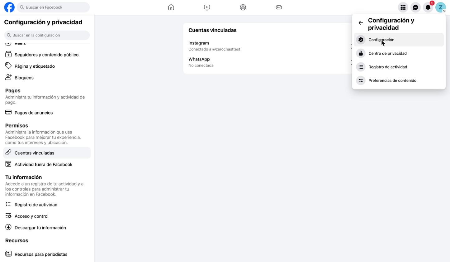 Menú Configuración y privacidad con la opción Configuración